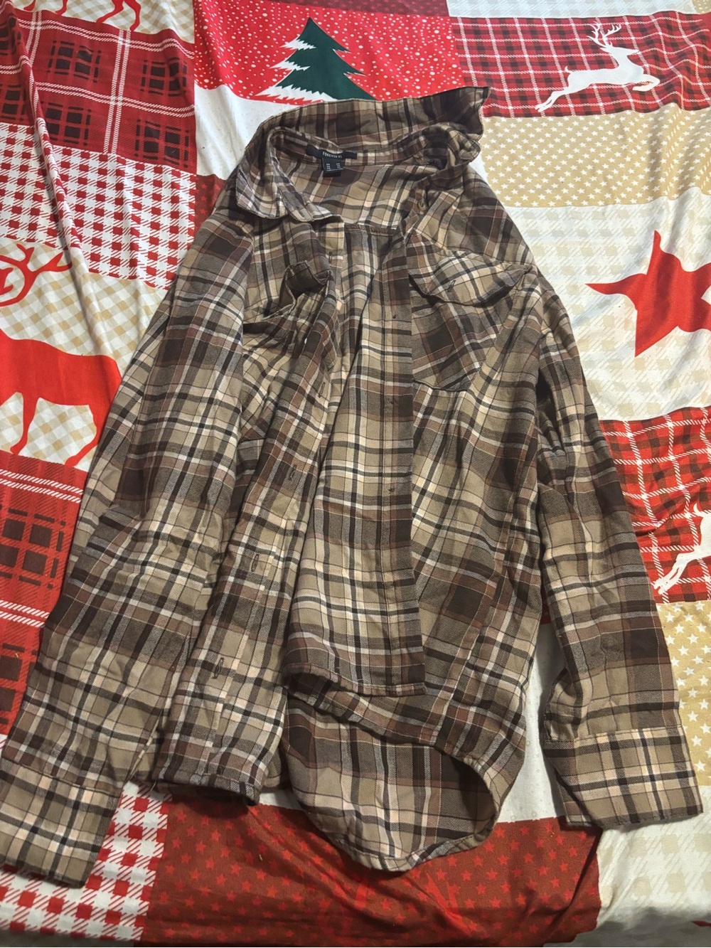 Forever 21 Brown Plaid Button-Up Shirt